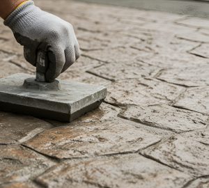 Worker Stamping Concrete Floor