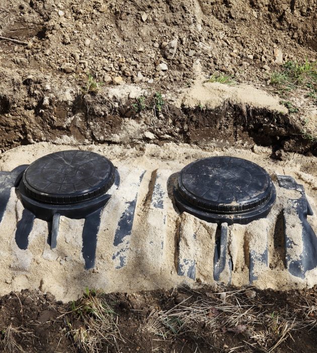 New Residential Septic Tank Installation With Copyspace.